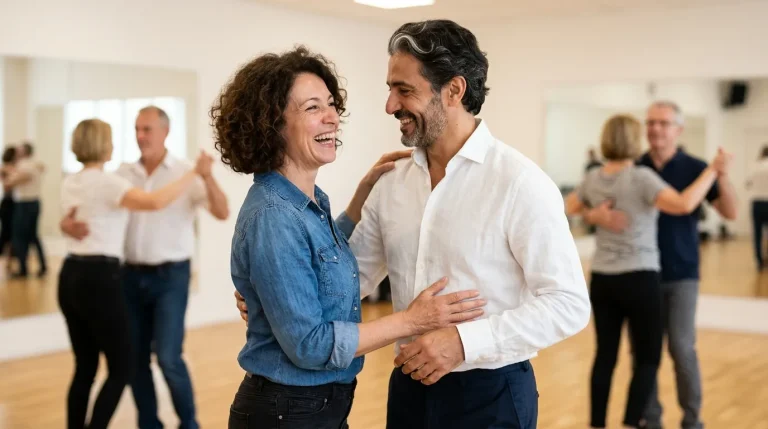 Femme et homme de 60 ans pendant un cours de danse de salon
